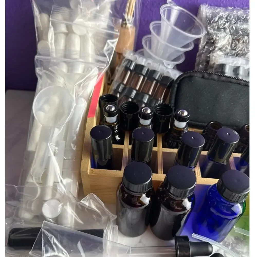 75 PC DIY Essential Oils Kit Aromatherapy Glass Bottle Lot Homemade Roller Vials